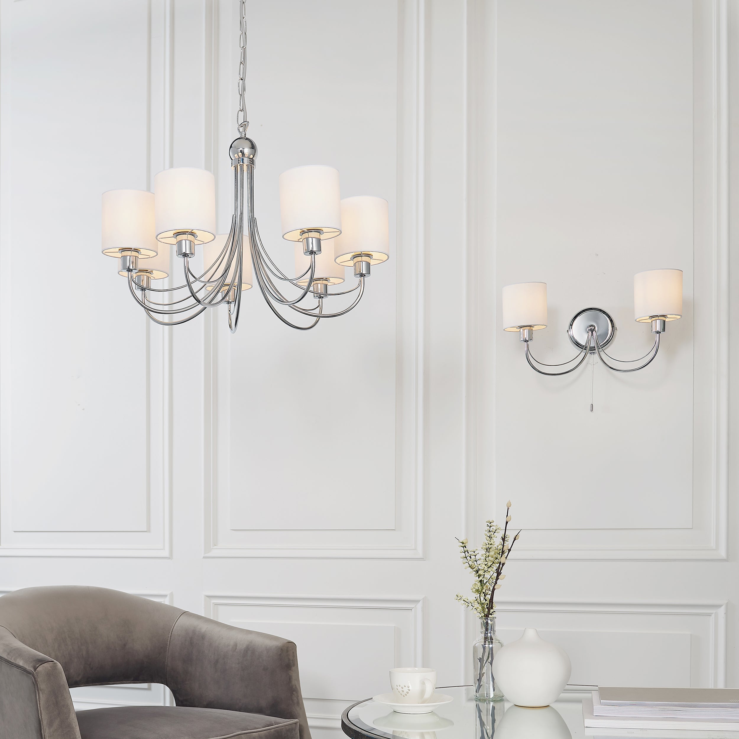 Endon Phantom 7 Light Pendant - Chrome Plate & White Acrylic
