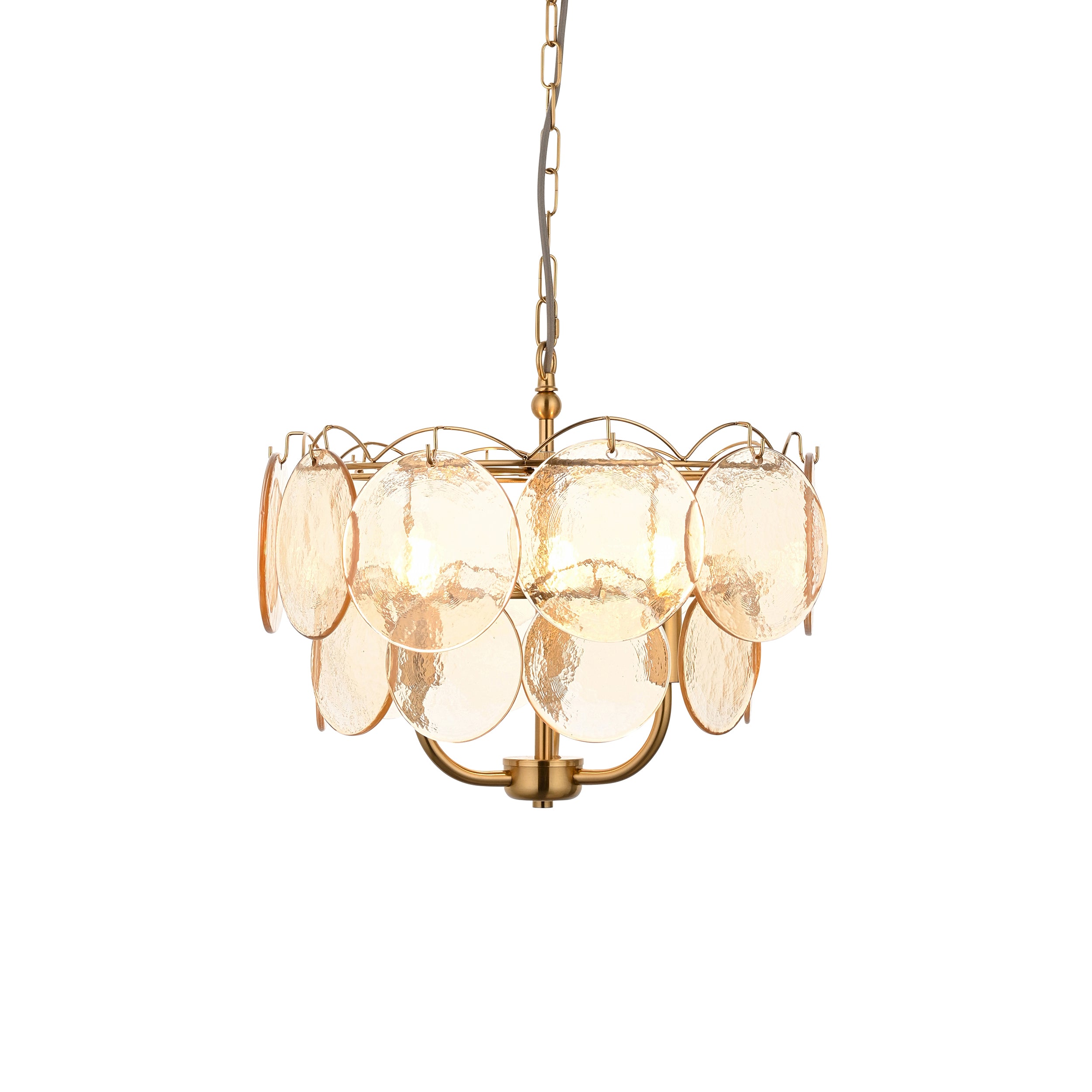 Utopia Aura 3 Light Ceiling Pendant - Brushed Aged Brass & Champagne Glass