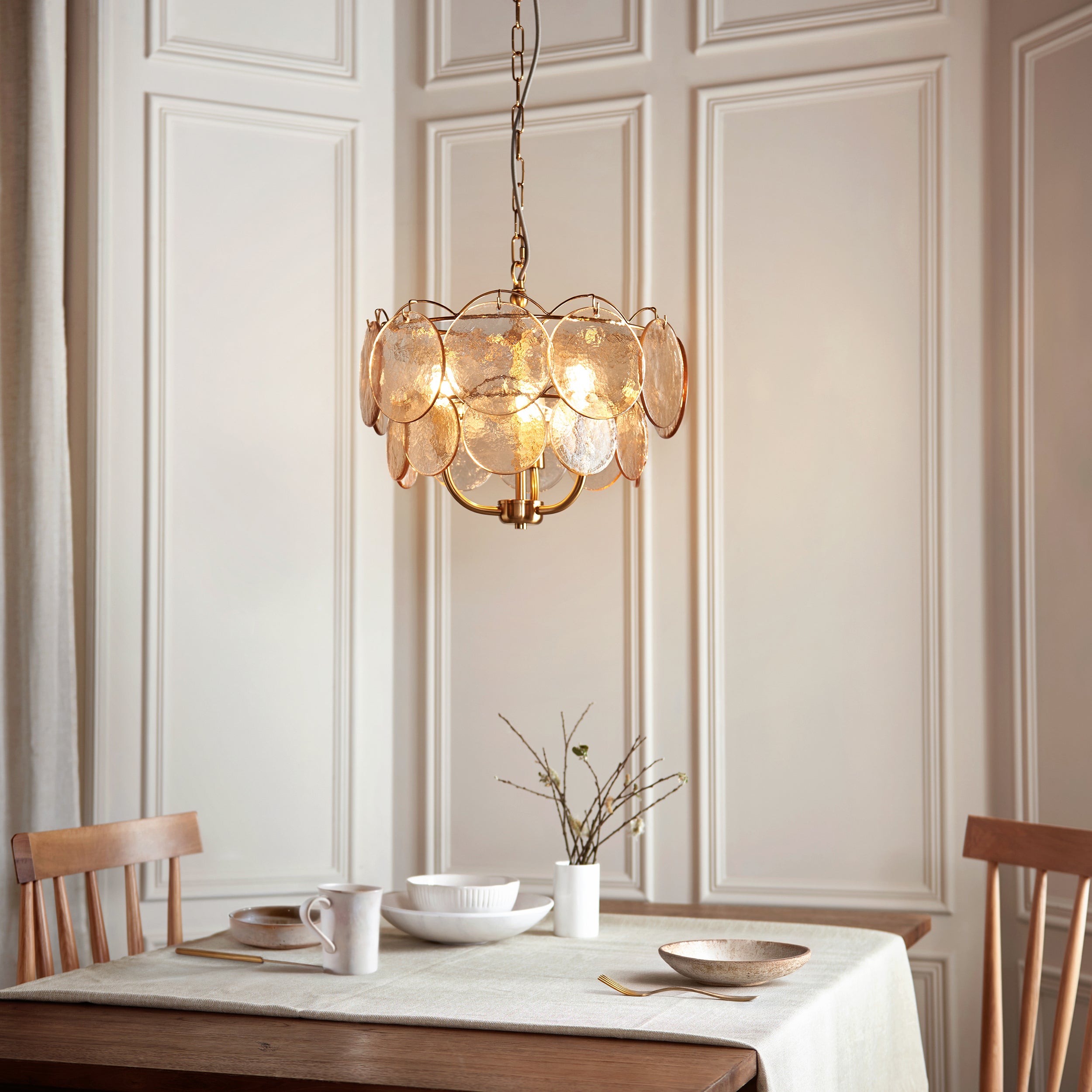 Utopia Aura 3 Light Ceiling Pendant - Brushed Aged Brass & Champagne Glass