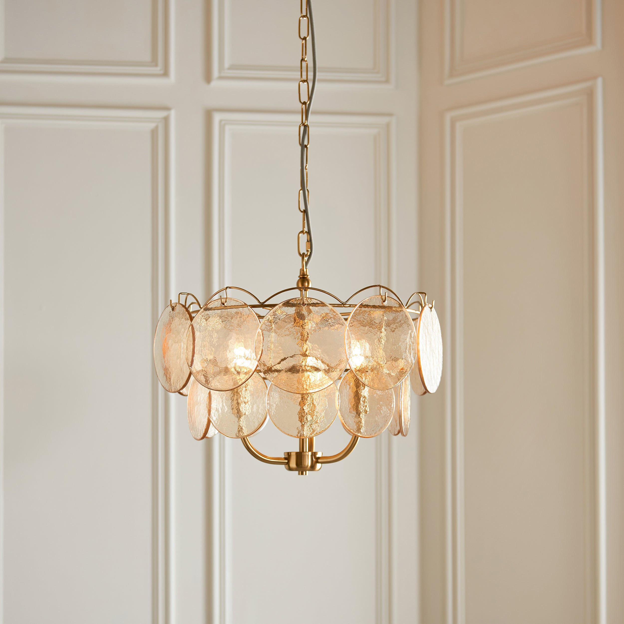 Utopia Aura 3 Light Ceiling Pendant - Brushed Aged Brass & Champagne Glass