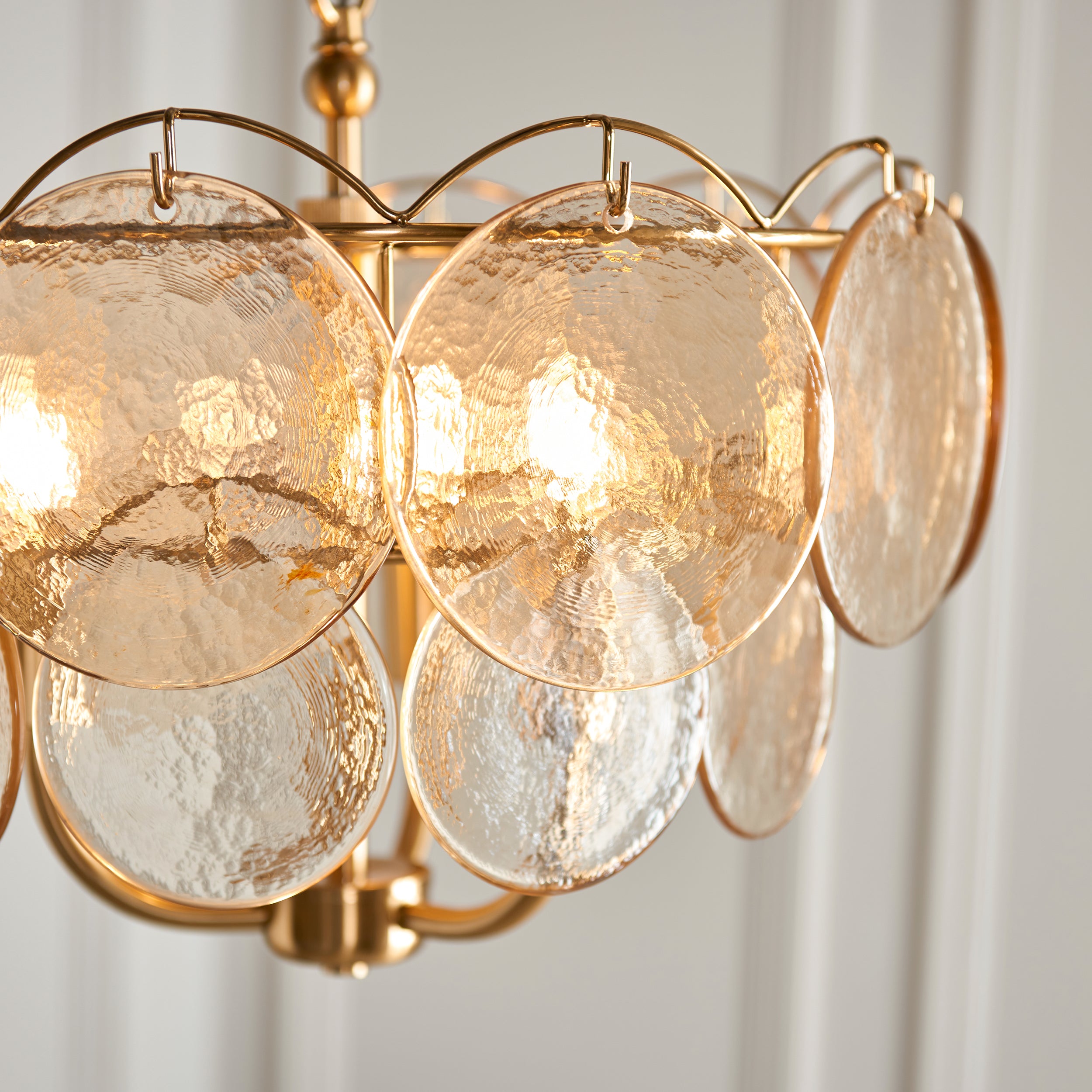 Utopia Aura 3 Light Ceiling Bendant - Brushed Aged Brass & Champagne Glass