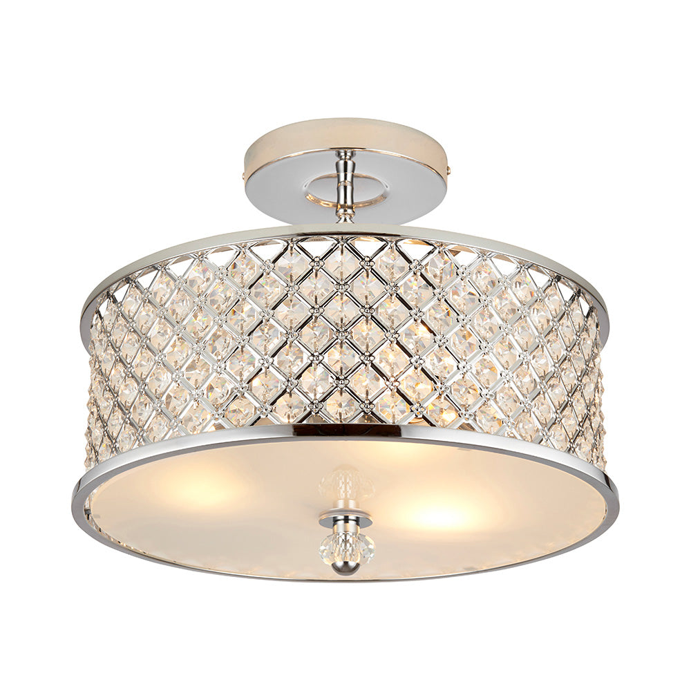 Endon Hudson 3 Light Flush Fitting - Chrome Plate & Clear Crystal