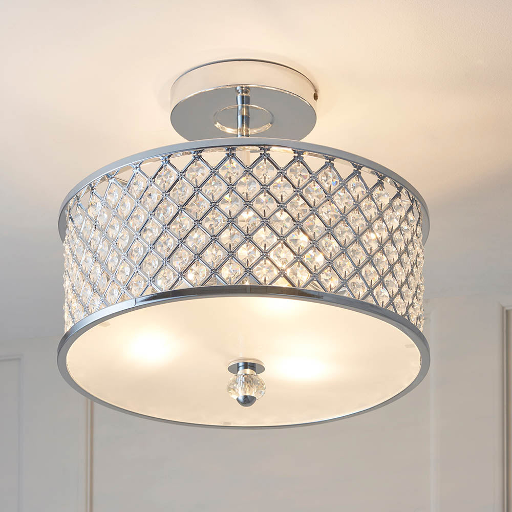 Endon Hudson 3 Light Flush Fitting - Chrome Plate & Clear Crystal