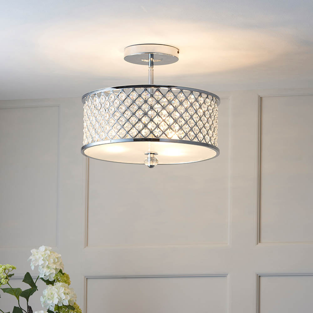 Endon Hudson 3 Light Flush Fitting - Chrome Plate & Clear Crystal