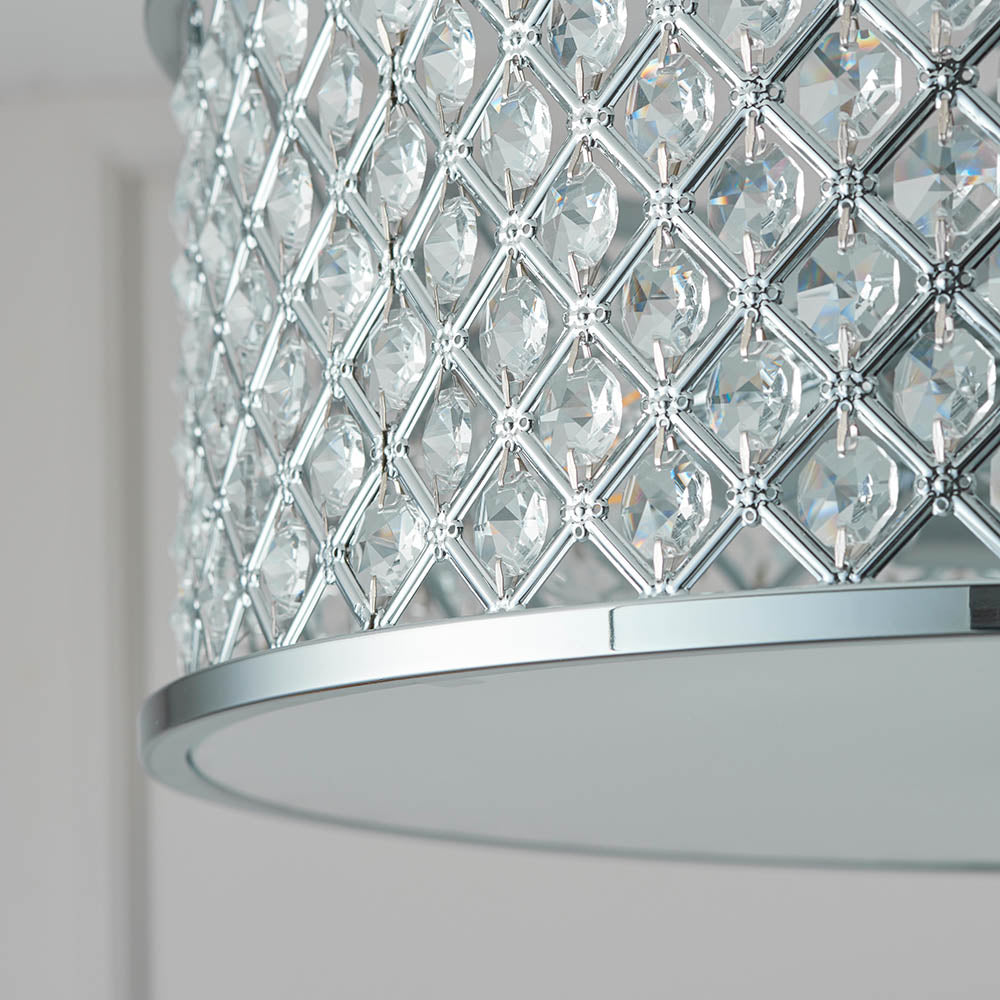 Endon Hudson 3 Light Flush Fitting - Chrome Plate & Clear Crystal