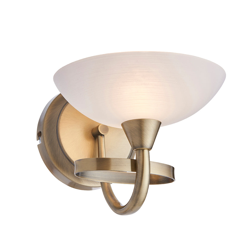 Endon Cagney Single Light Wall Light - Antique Brass Plate & White Glass