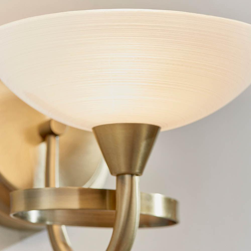 Endon Cagney Single Light Wall Light - Antique Brass Plate & White Glass
