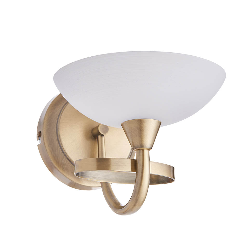 Endon Cagney Single Light Wall Light - Antique Brass Plate & White Glass