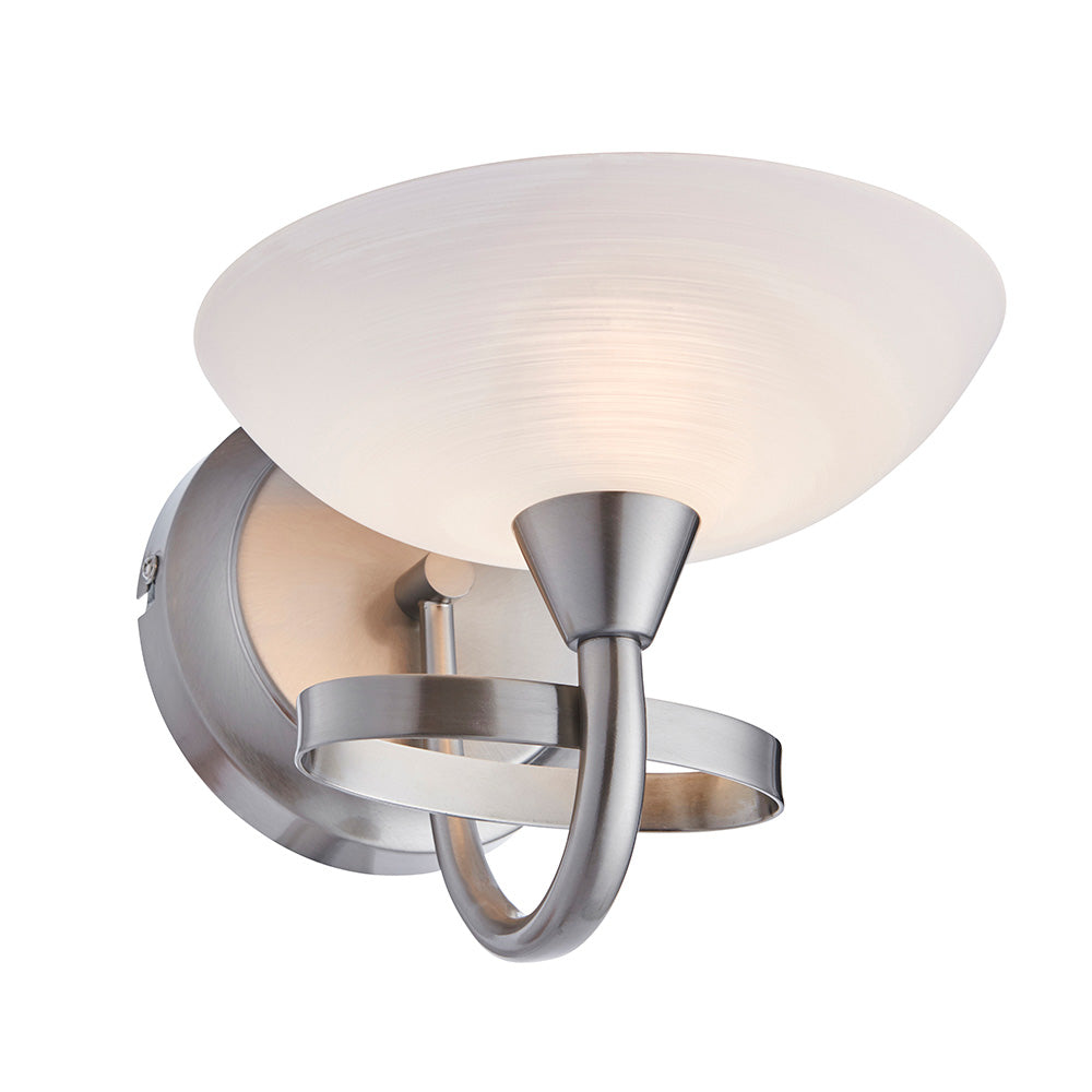 Endon Cagney Single Light Wall Light - Satin Chrome Plate & White Glass