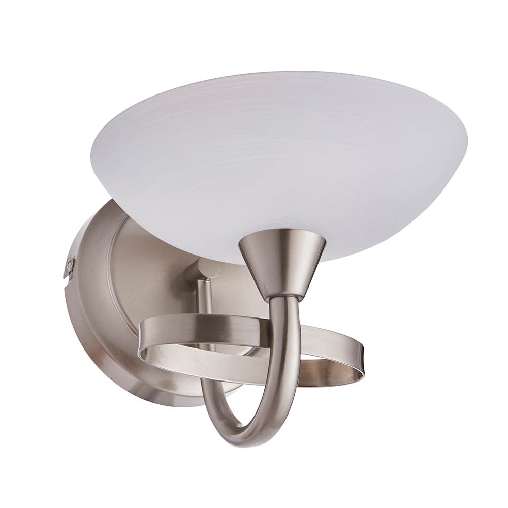 Endon Cagney Single Light Wall Light - Satin Chrome Plate & White Glass