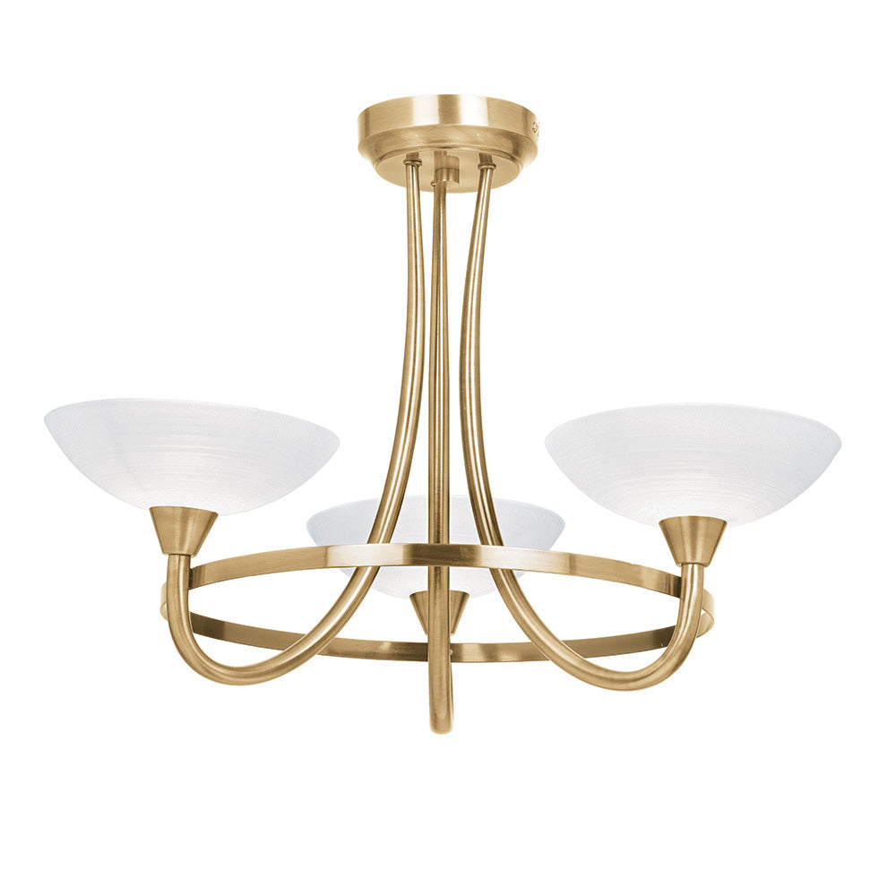 Endon Cagney 3 Light Semi Flush Fitting - Antique Brass Plate & White Glass