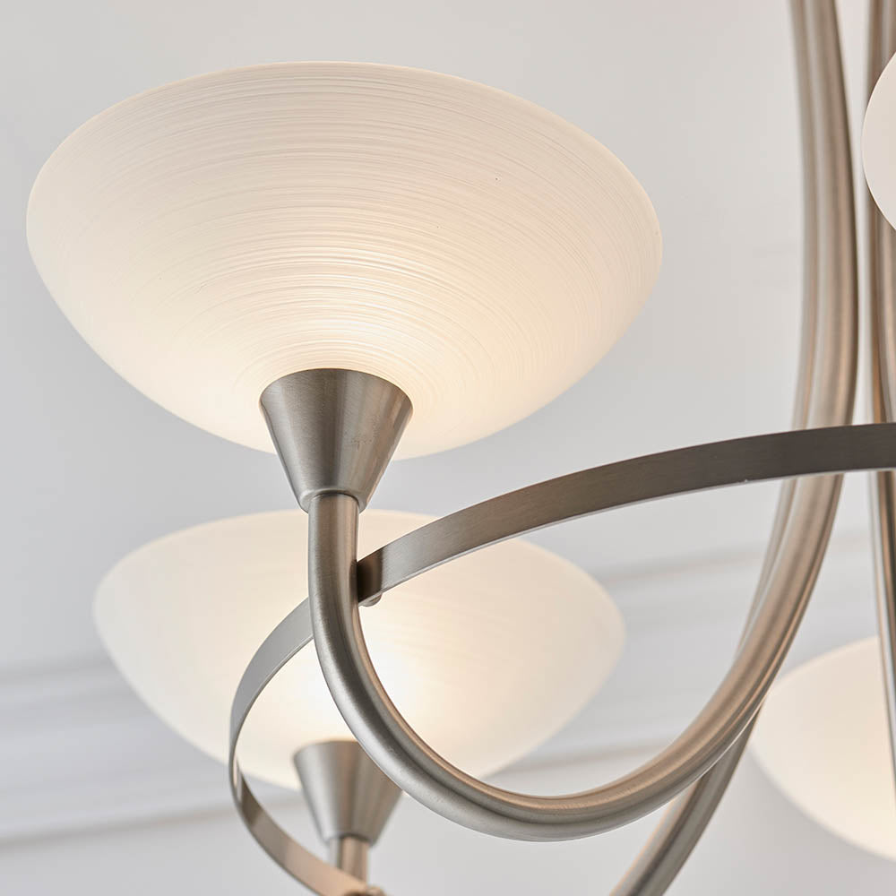 Endon Cagney 5 Light Semi Flush Fitting - Satin Chrome Plate & White Glass