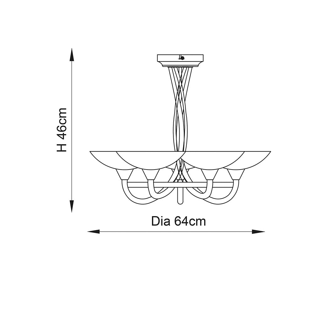 Endon Cagney 5 Light Semi Flush Fitting - Satin Chrome Plate & White Glass
