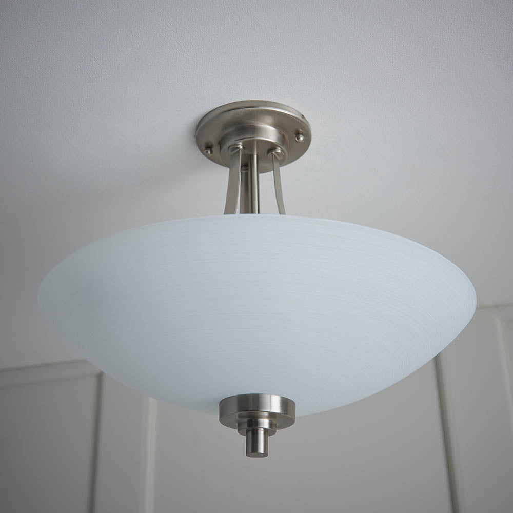 Endon Welles 3 Light Flush Fitting - Satin Chrome Plate & White Glass