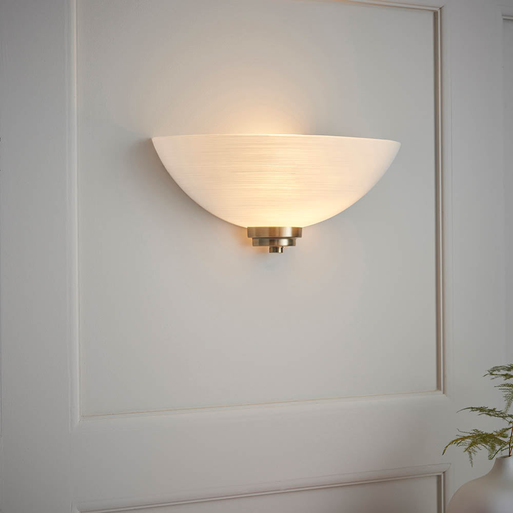 Endon Welles Single Light Wall Light - Antique Brass Plate & White Glass