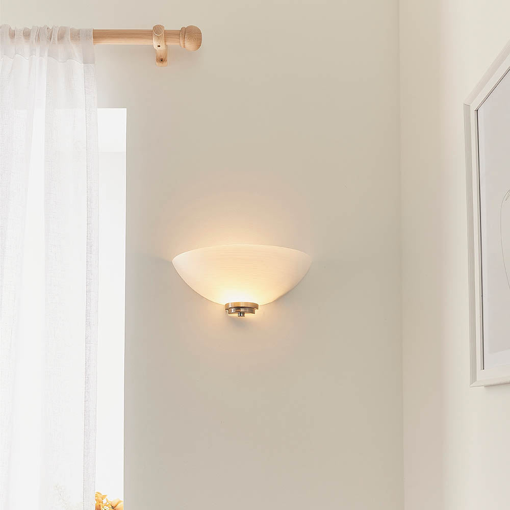 Endon Welles Single Light Wall Light - Satin Chrome Plate & White Glass
