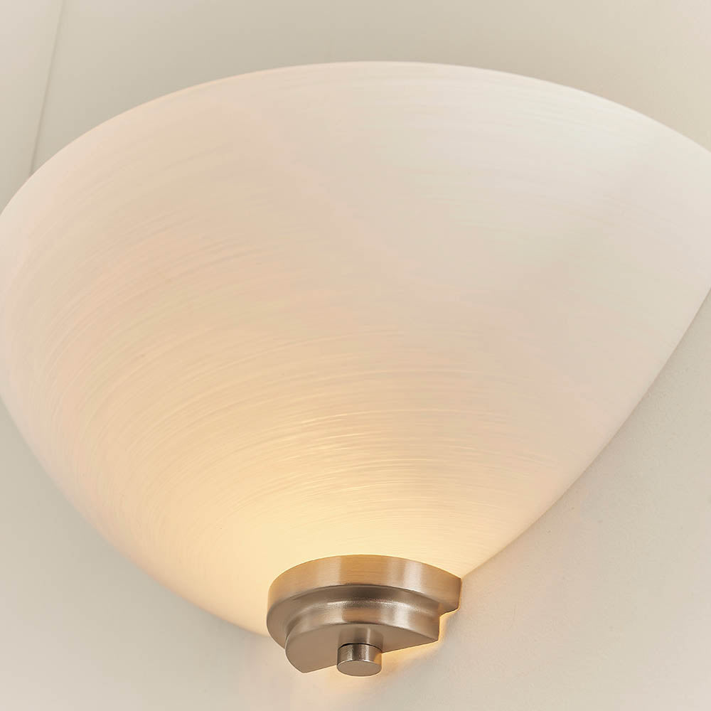 Endon Welles Single Light Wall Light - Satin Chrome Plate & White Glass
