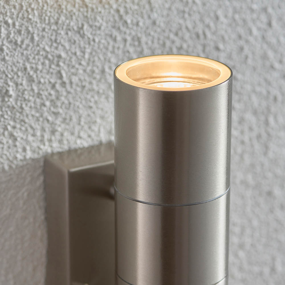 Endon Canon Pir 2 Light Wall Light - Polished Stainless Steel & Clear Glass