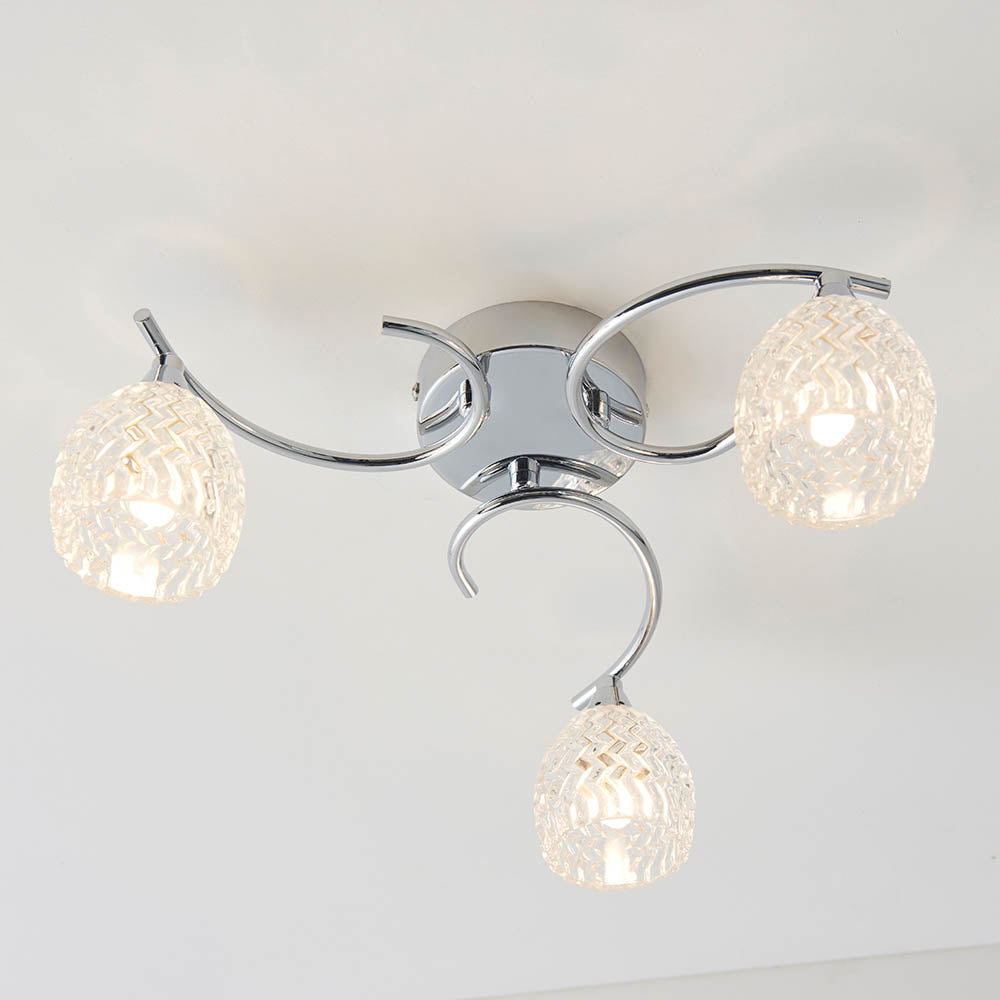 Endon Boyer 3 Light Semi Flush Fitting - Chrome Plate & Clear Glass
