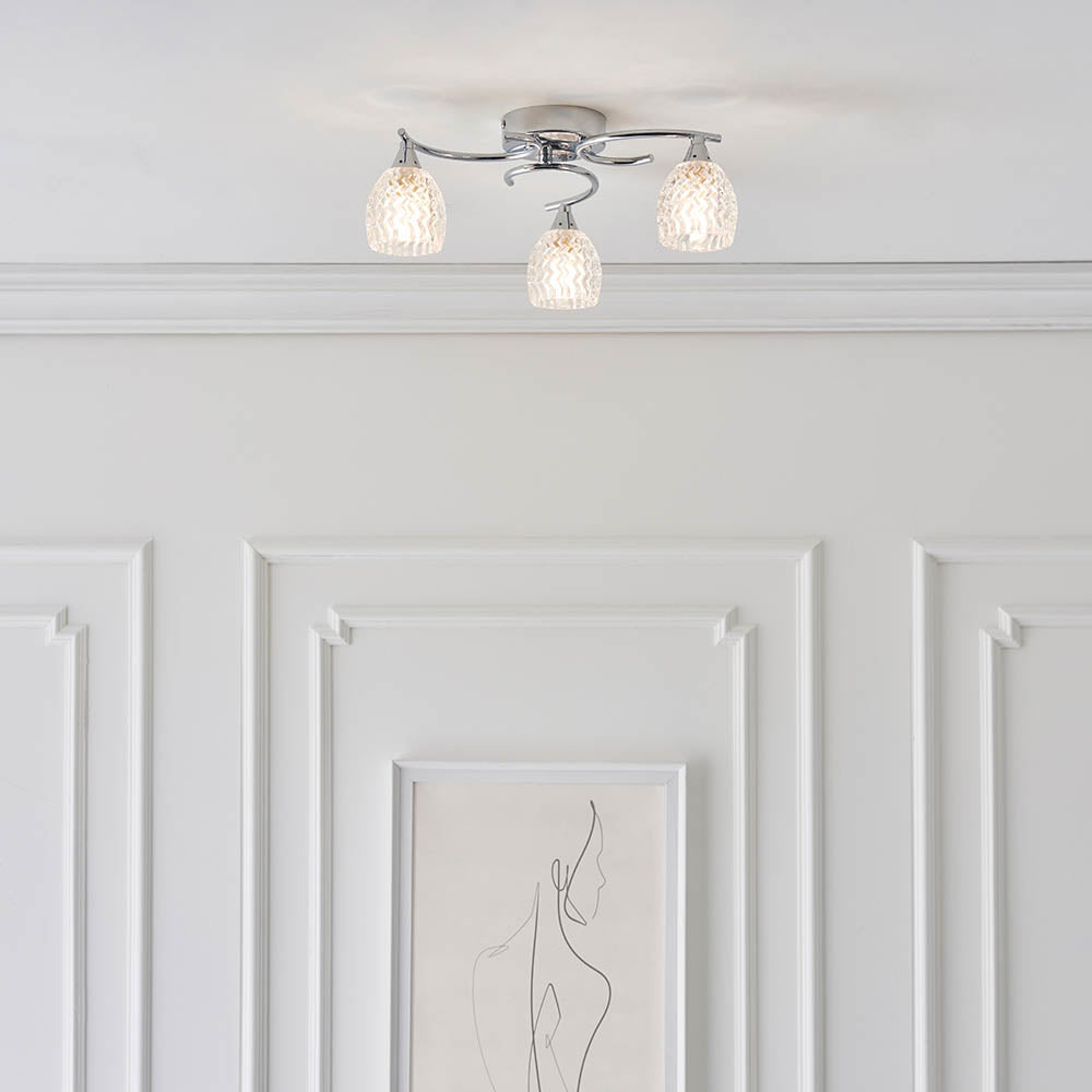 Endon Boyer 3 Light Semi Flush Fitting - Chrome Plate & Clear Glass