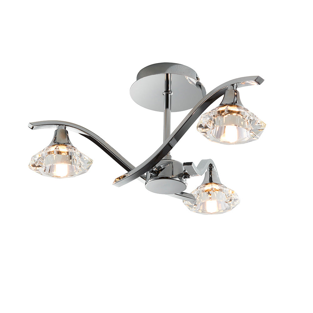 Endon Langella 3 Light Semi Flush Fitting - Chrome Plate & Clear Crystal