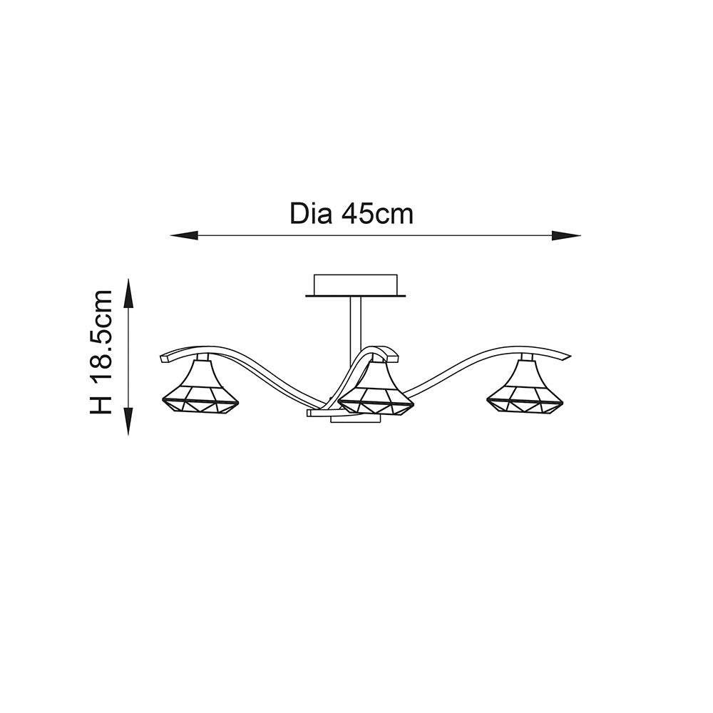 Endon Langella 3 Light Semi Flush Fitting - Chrome Plate & Clear Crystal