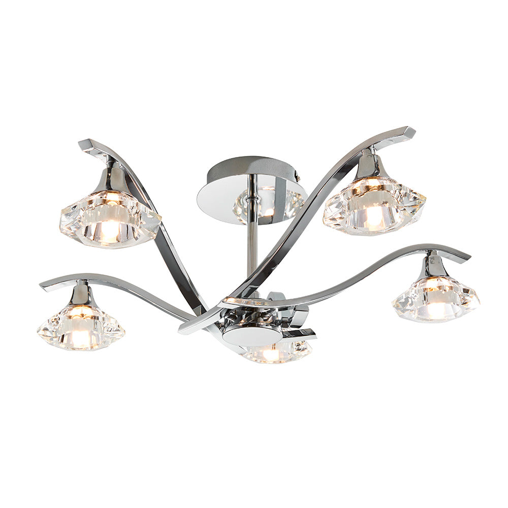 Endon Langella 5 Light Semi Flush Fitting - Chrome Plate & Clear Crystal