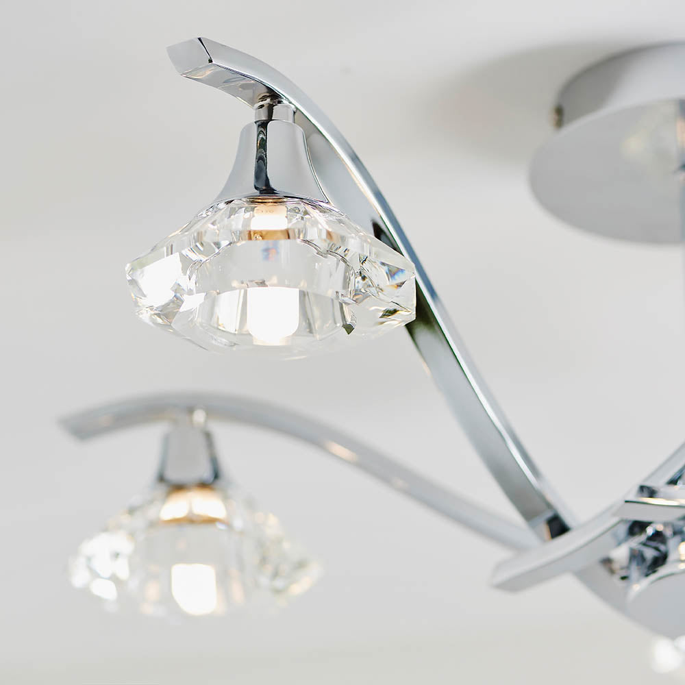 Endon Langella 5 Light Semi Flush Fitting - Chrome Plate & Clear Crystal