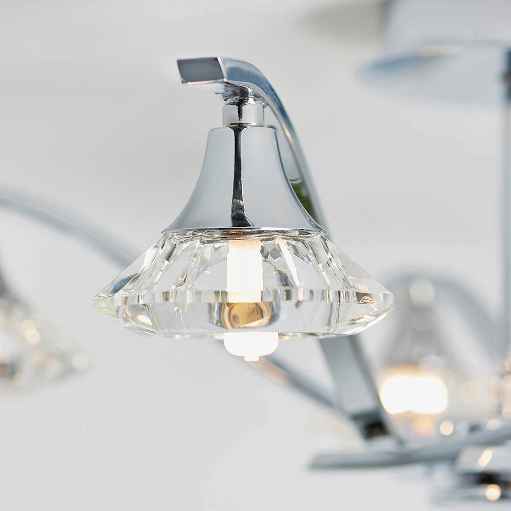 Endon Langella 5 Light Semi Flush Fitting - Chrome Plate & Clear Crystal