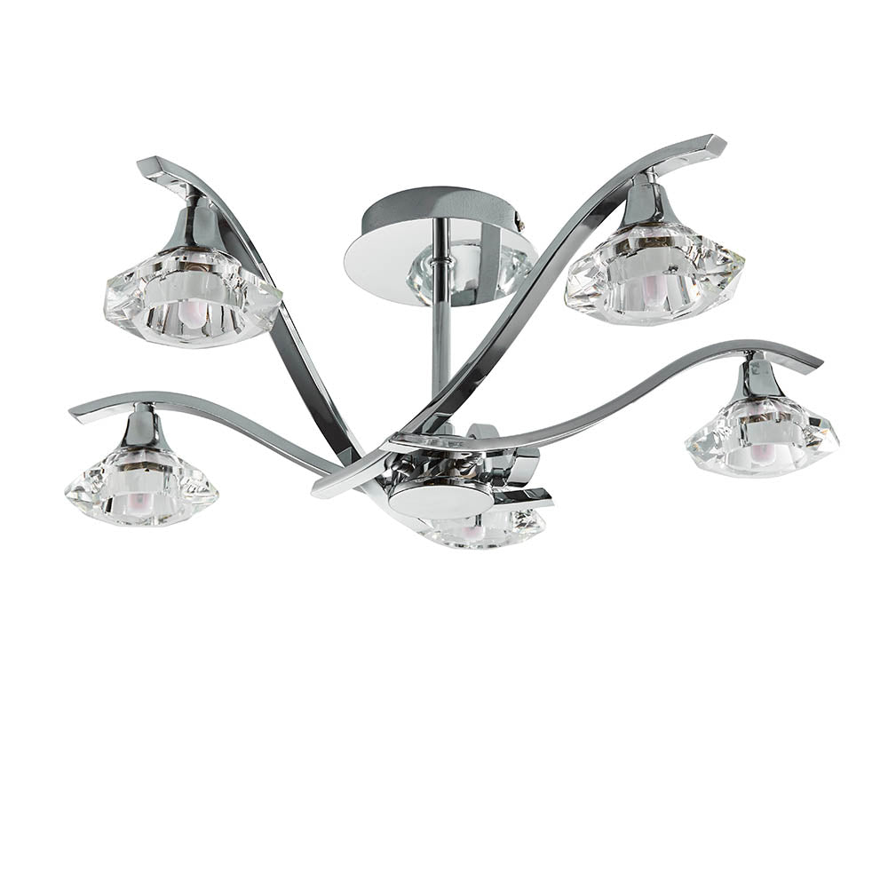 Endon Langella 5 Light Semi Flush Fitting - Chrome Plate & Clear Crystal