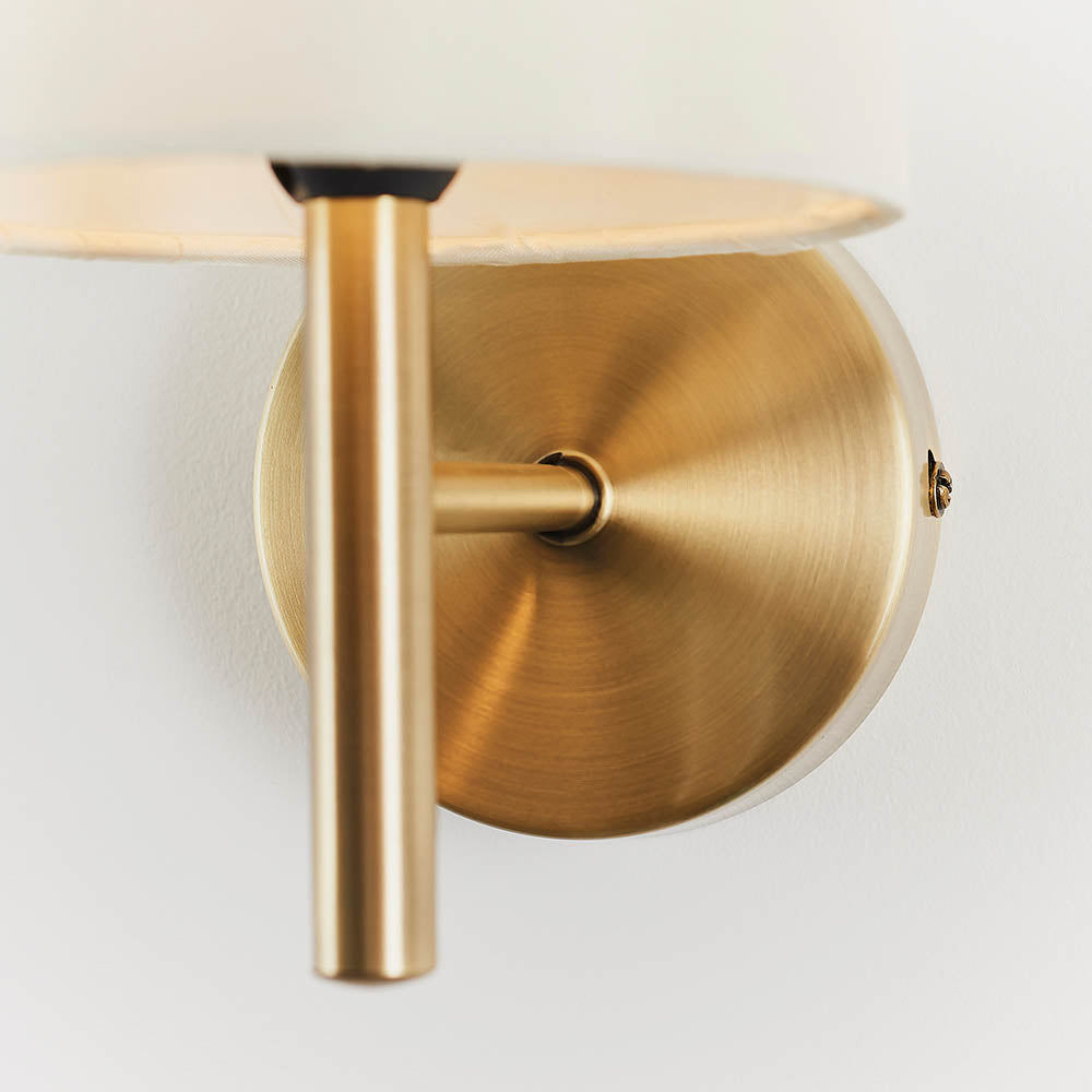 Endon Brio Single Light Wall Light - Antique Brass Plate & Cream Fabric