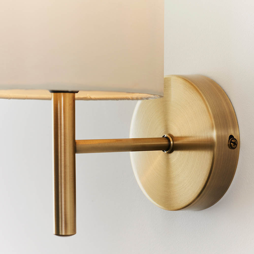 Endon Brio Single Light Wall Light - Antique Brass Plate & Cream Fabric