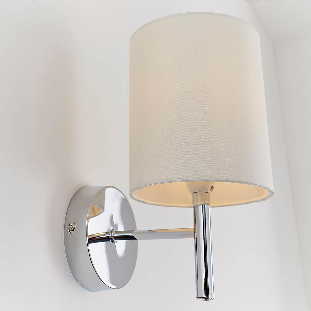 Endon Brio Single Light Wall Light - Chrome Plate & Vintage White Fabric