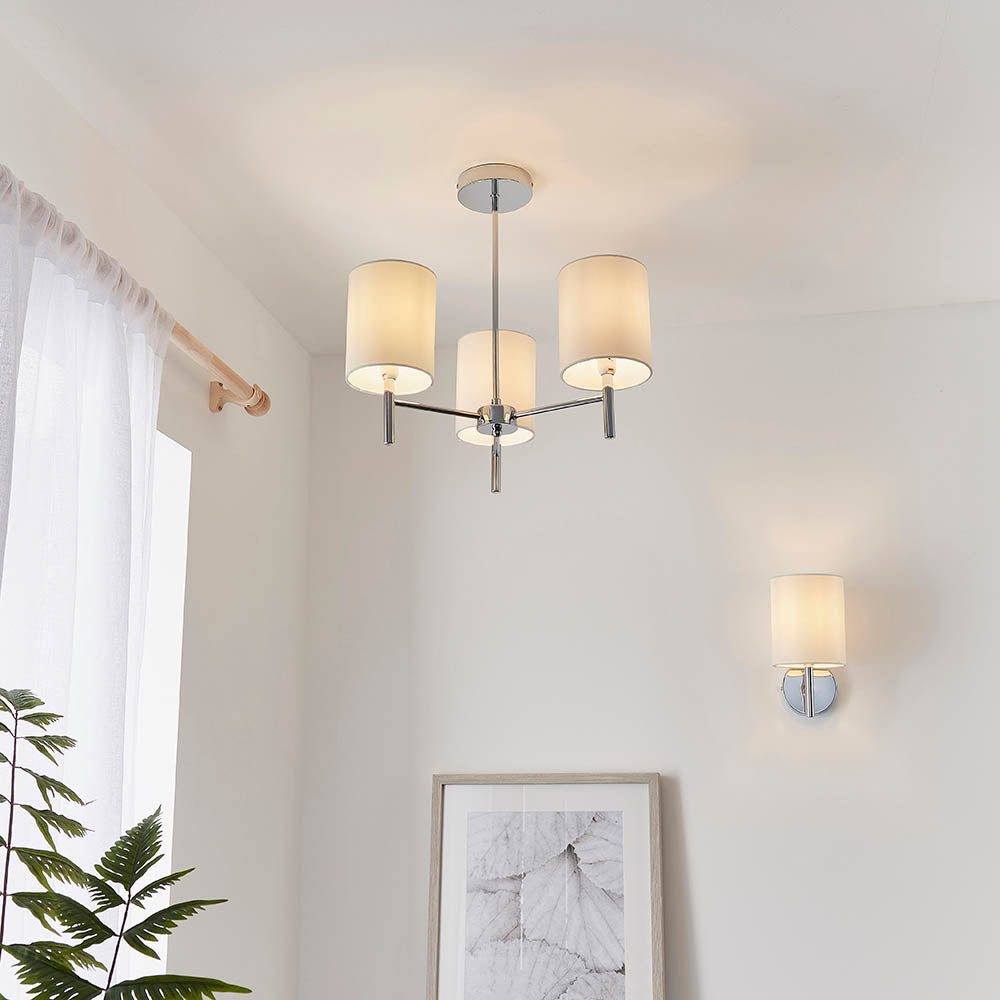 Endon Brio Single Light Wall Light - Chrome Plate & Vintage White Fabric