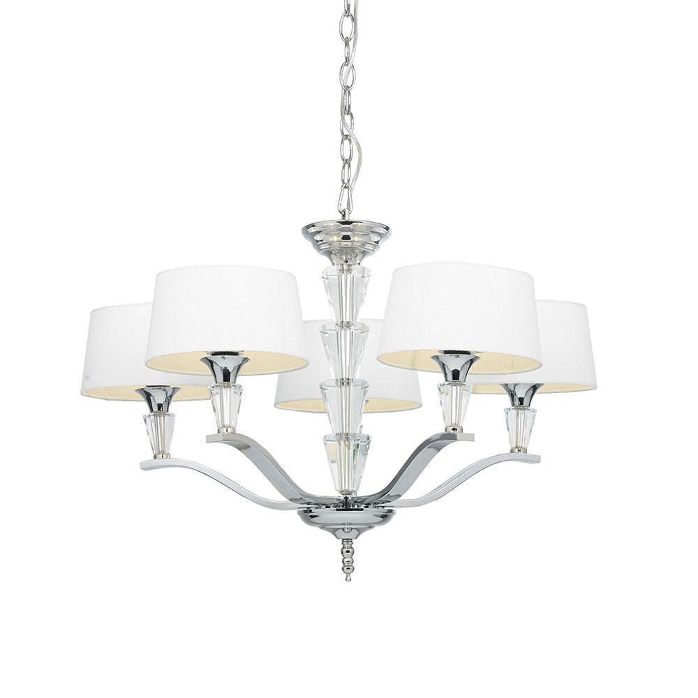 Endon Fiennes 5 Light Pendant - Chrome Plate & Vintage White Fabric