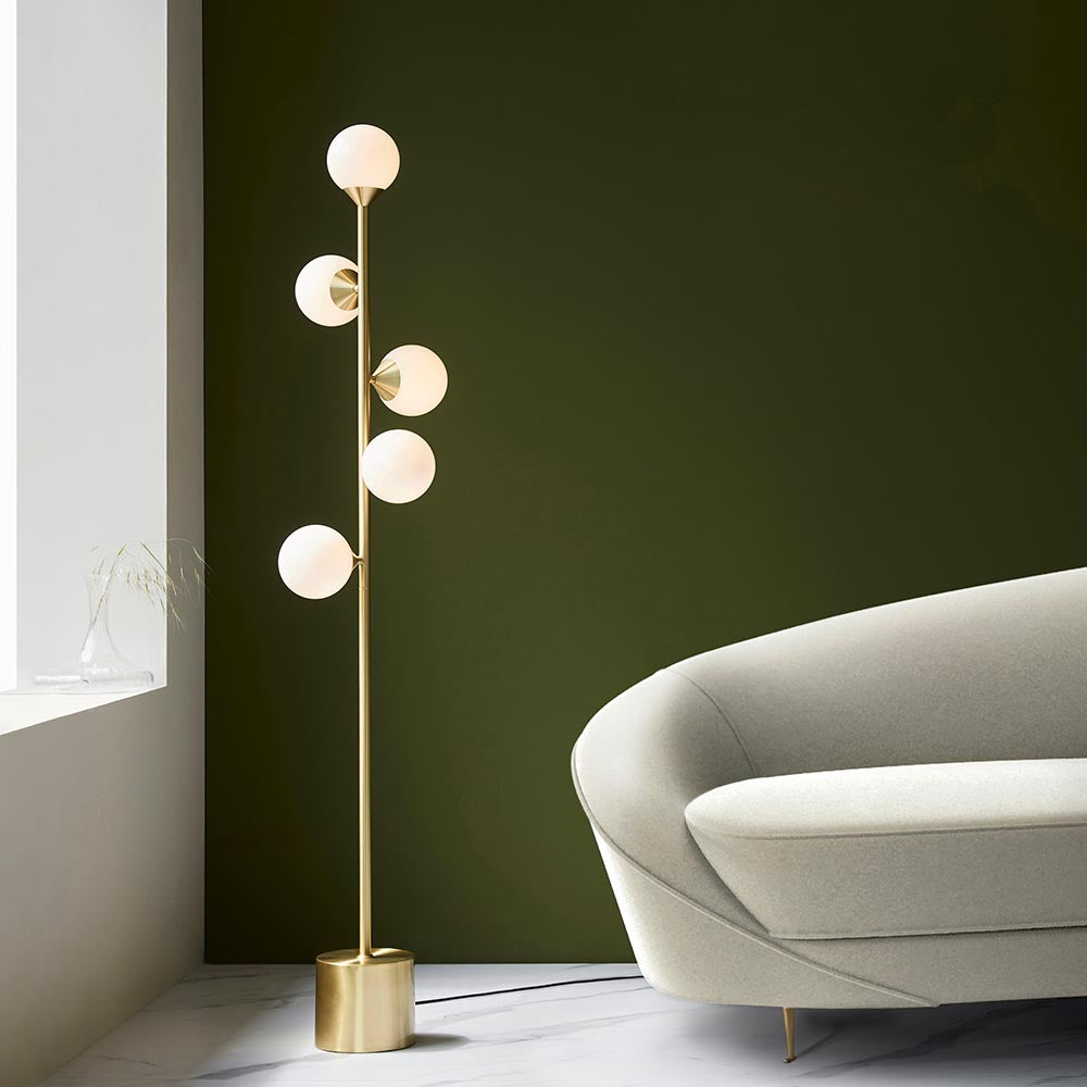 Utopia Lustre Floor Lamp - Satin Brass Plate & Gloss White Glass