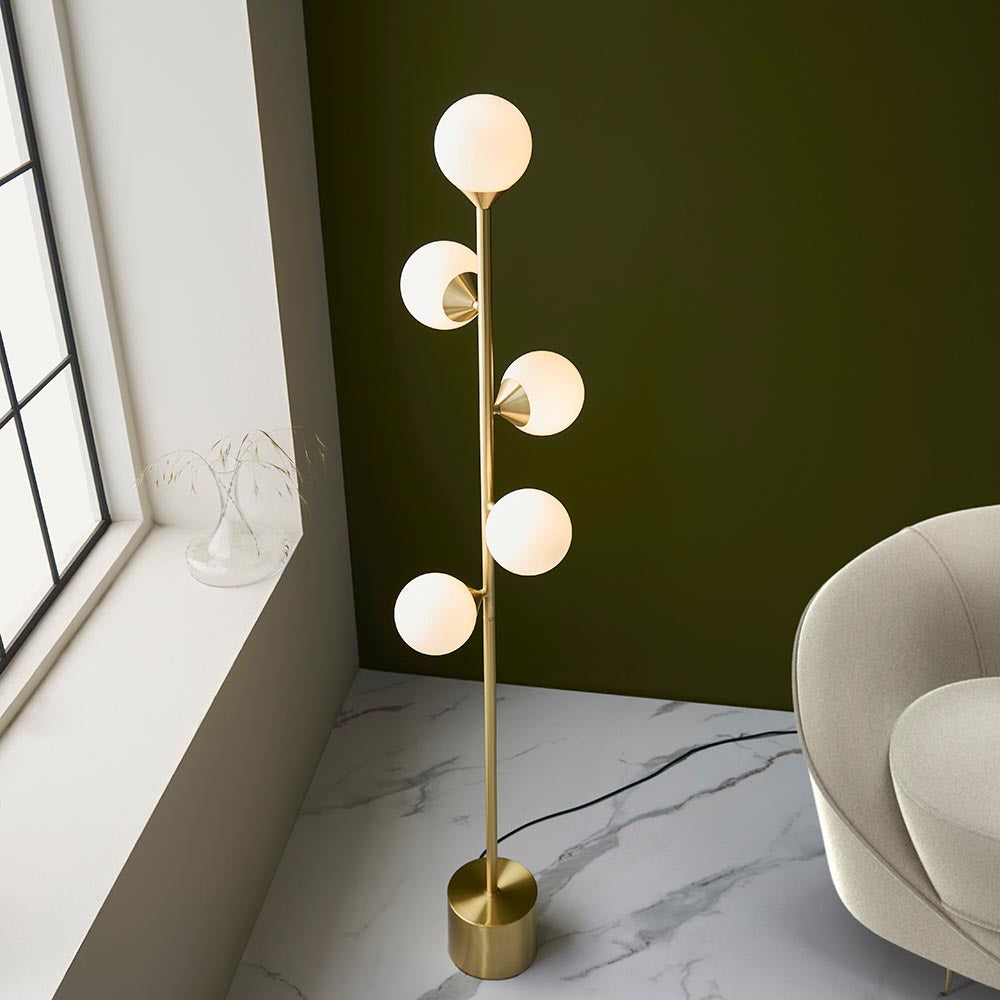 Utopia Lustre Floor Lamp - Satin Brass Plate & Gloss White Glass