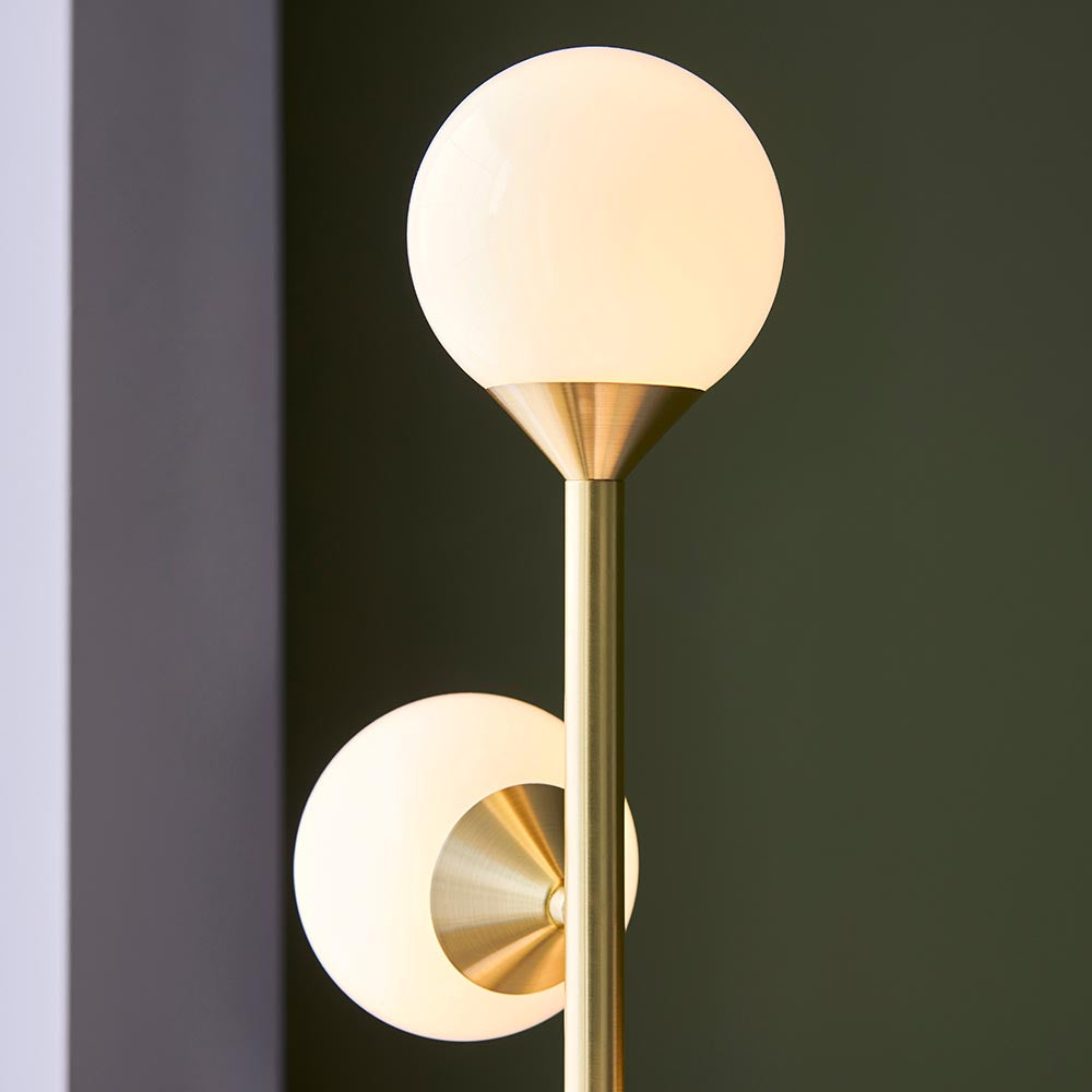 Utopia Lustre Floor Lamp - Satin Brass Plate & Gloss White Glass