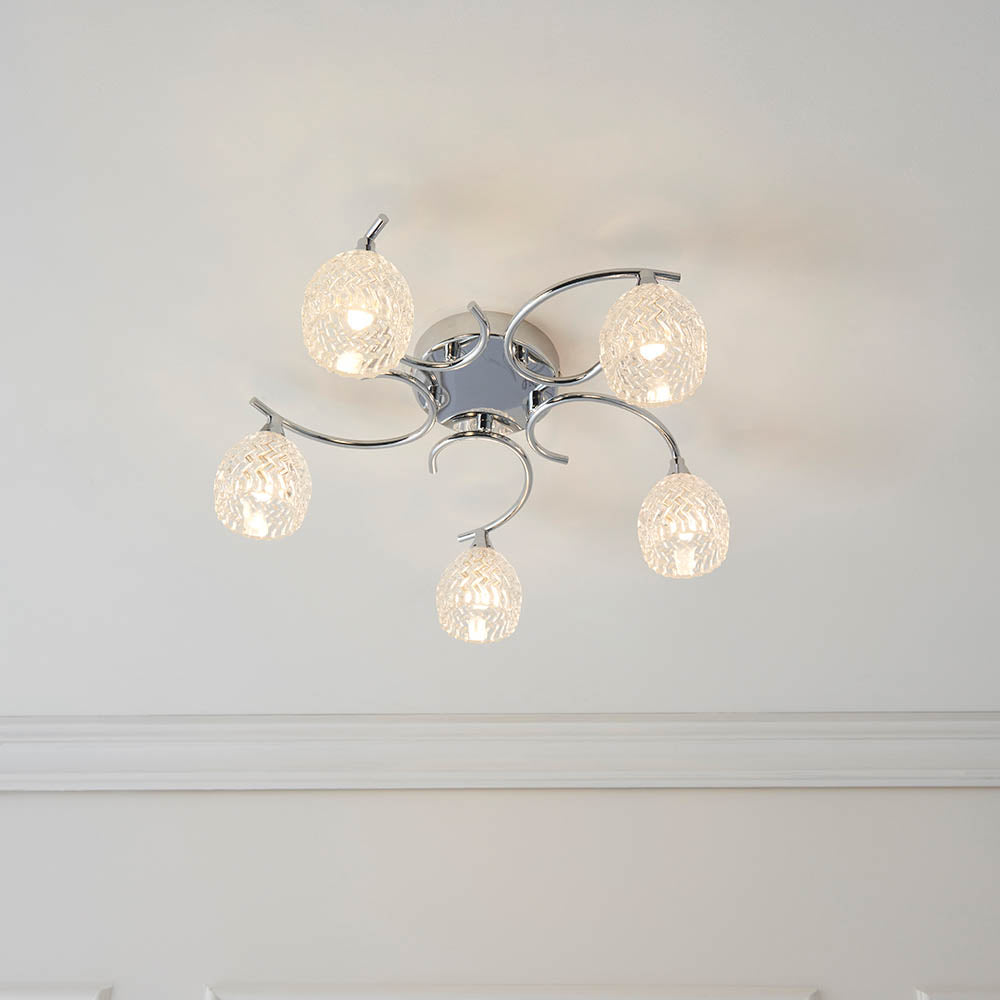 Endon Boyer 5 Light Semi Flush Fitting - Chrome Plate & Clear Glass