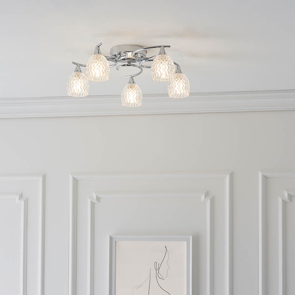 Endon Boyer 5 Light Semi Flush Fitting - Chrome Plate & Clear Glass