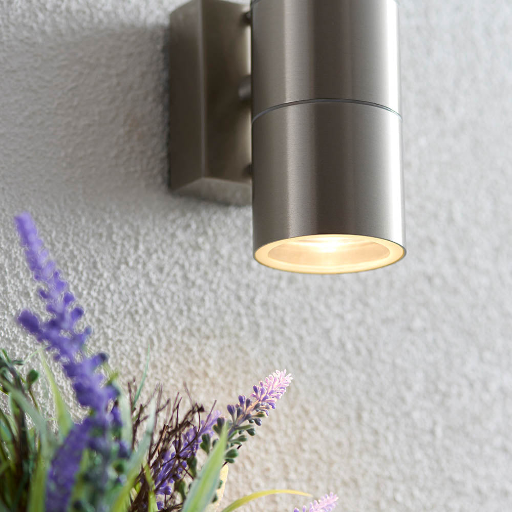 Endon Canon 2 Light Wall Light - Polished Stainless Steel & Clear Glass