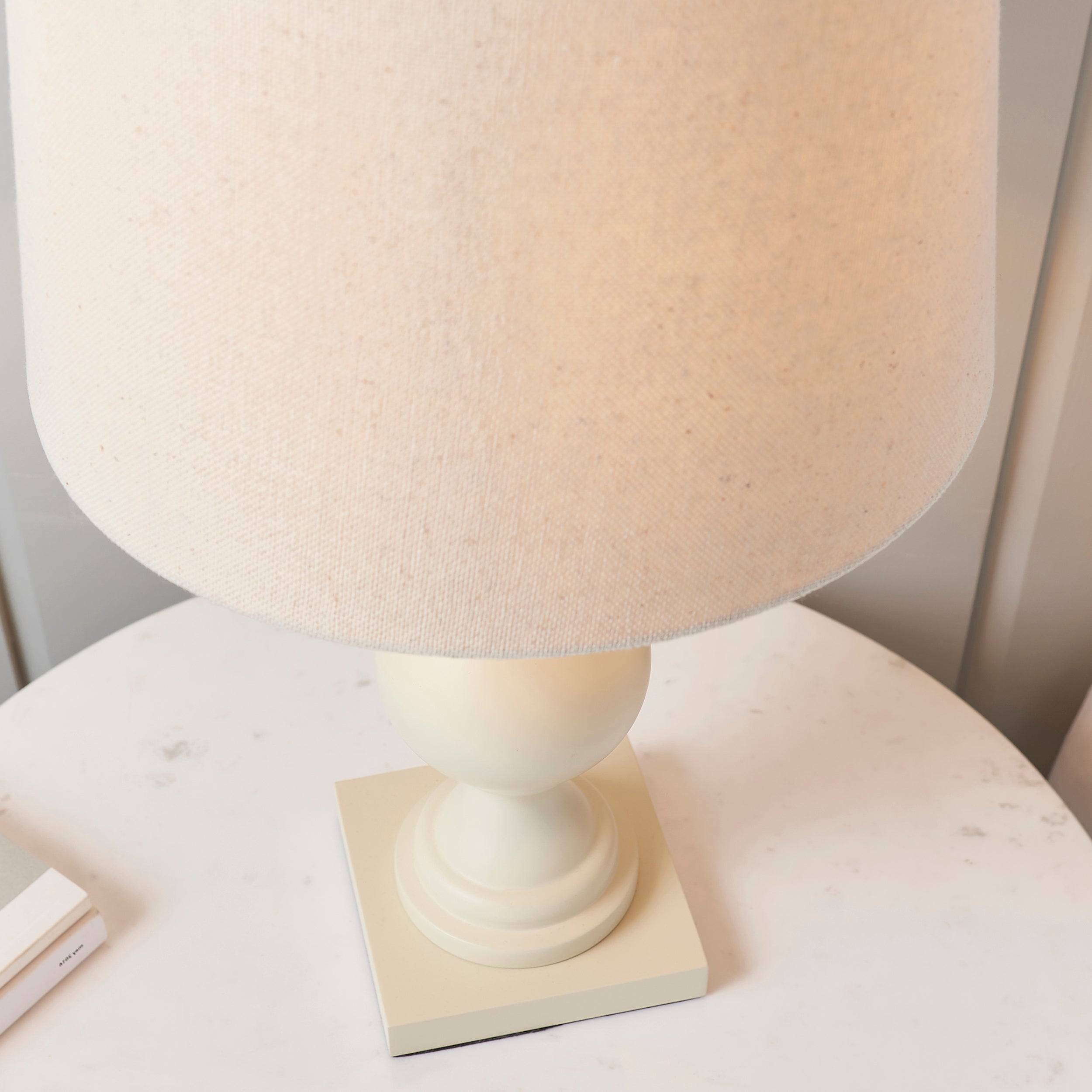 Endon Marsham Single Light Table Lamp - Ivory Painted Wood & Ivory Fabric