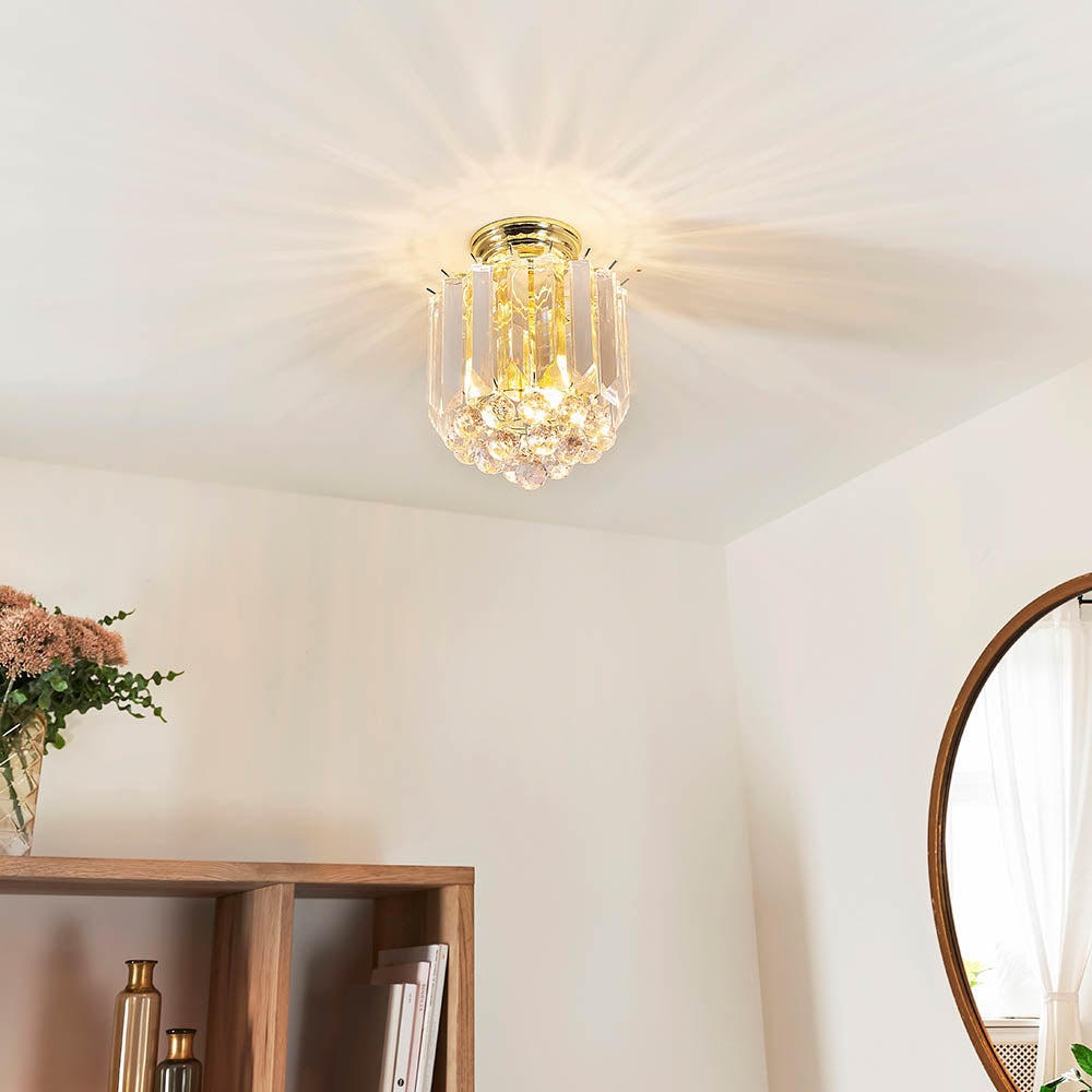 Endon Fargo 2 Light Flush Fitting - Brass Plate & Clear Acrylic