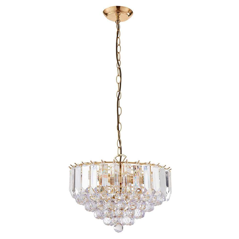 Endon Fargo 3 Light Pendant - Brass Plate & Clear Acrylic