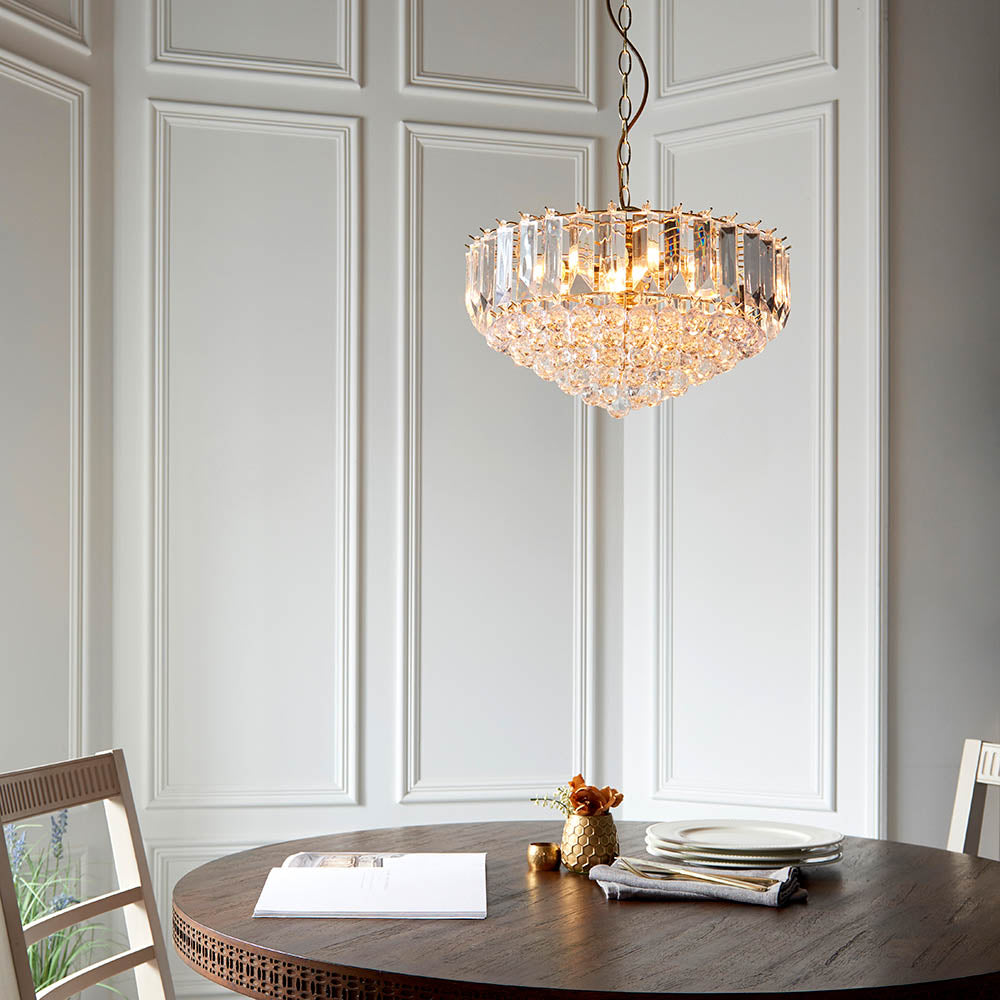 Endon Fargo 6 Light Pendant - Brass Plate & Clear Acrylic