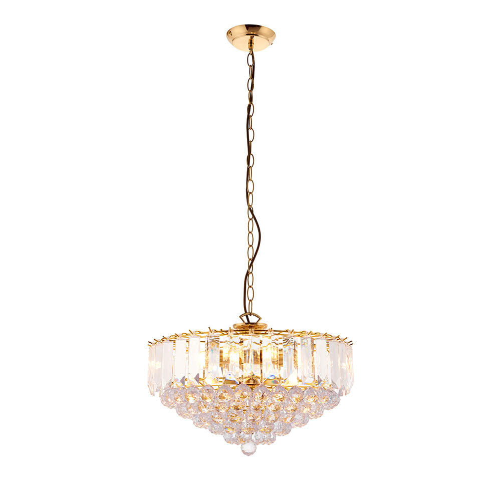 Endon Fargo 6 Light Pendant - Brass Plate & Clear Acrylic