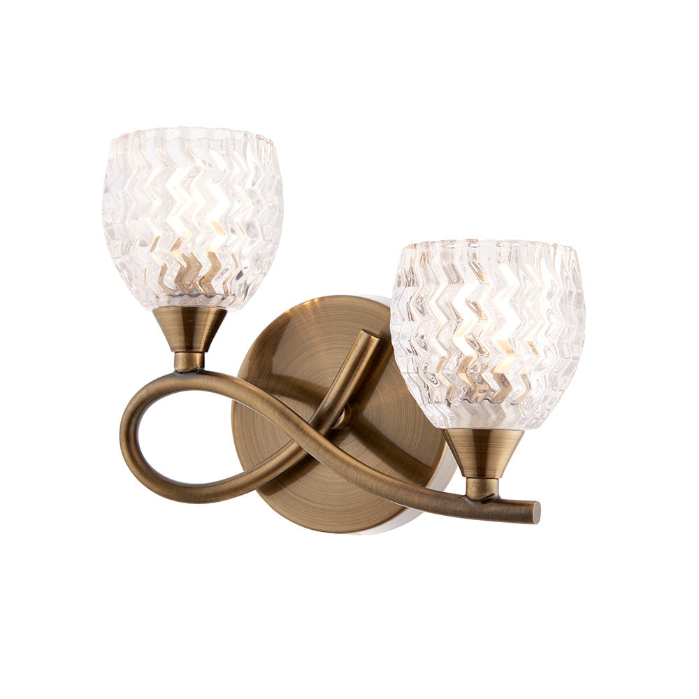 Endon Boyer 2 Light Left Wall Light - Antique Brass Plate & Clear Glass