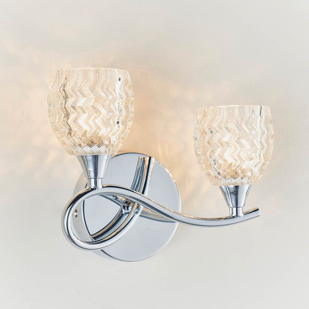 Endon Boyer 2 Light Left Wall Light - Chrome Plate & Clear Glass