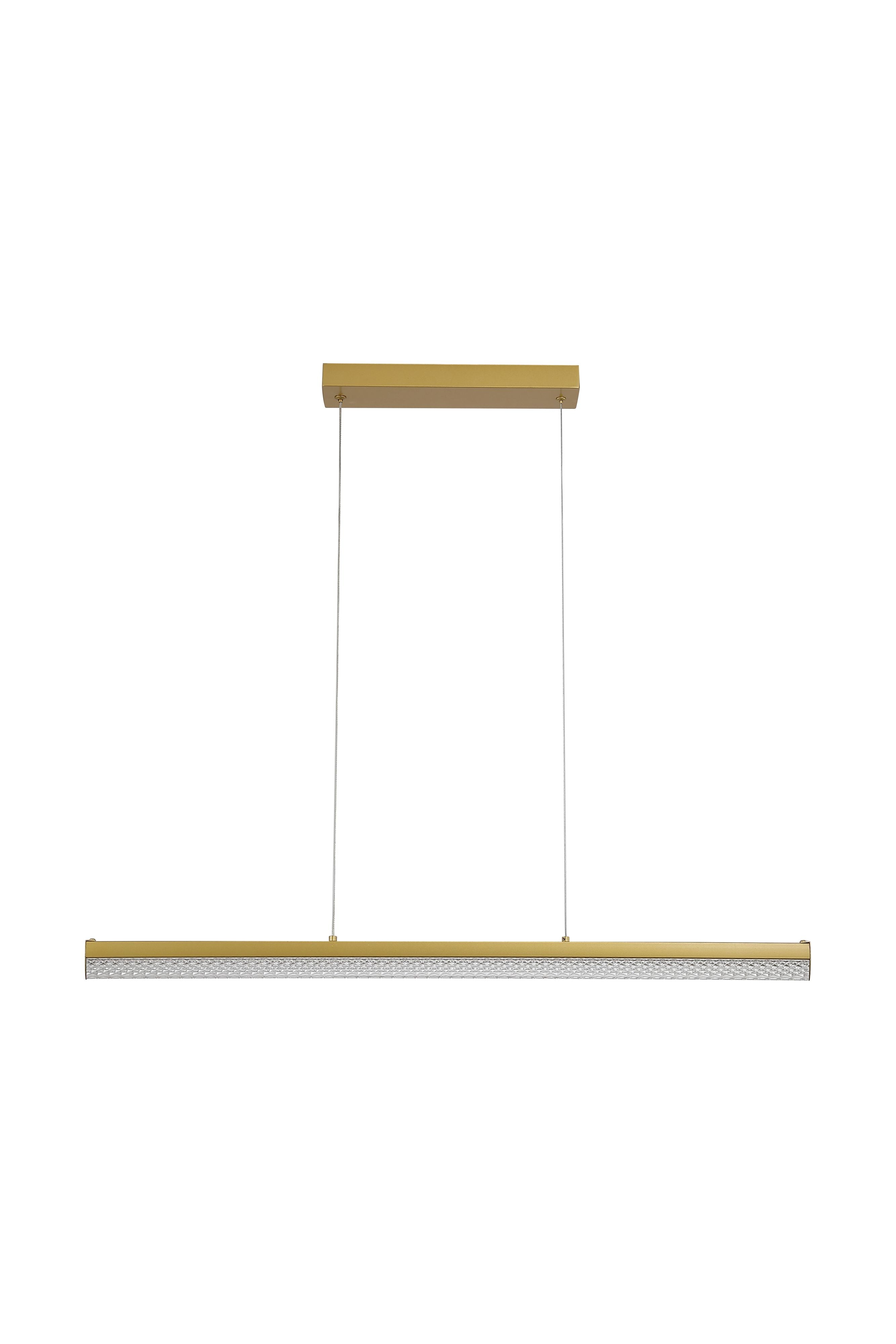 Searchlight Madeleine LED Pendant Light in matt gold, studio shot of the full bar from a slightly different angle