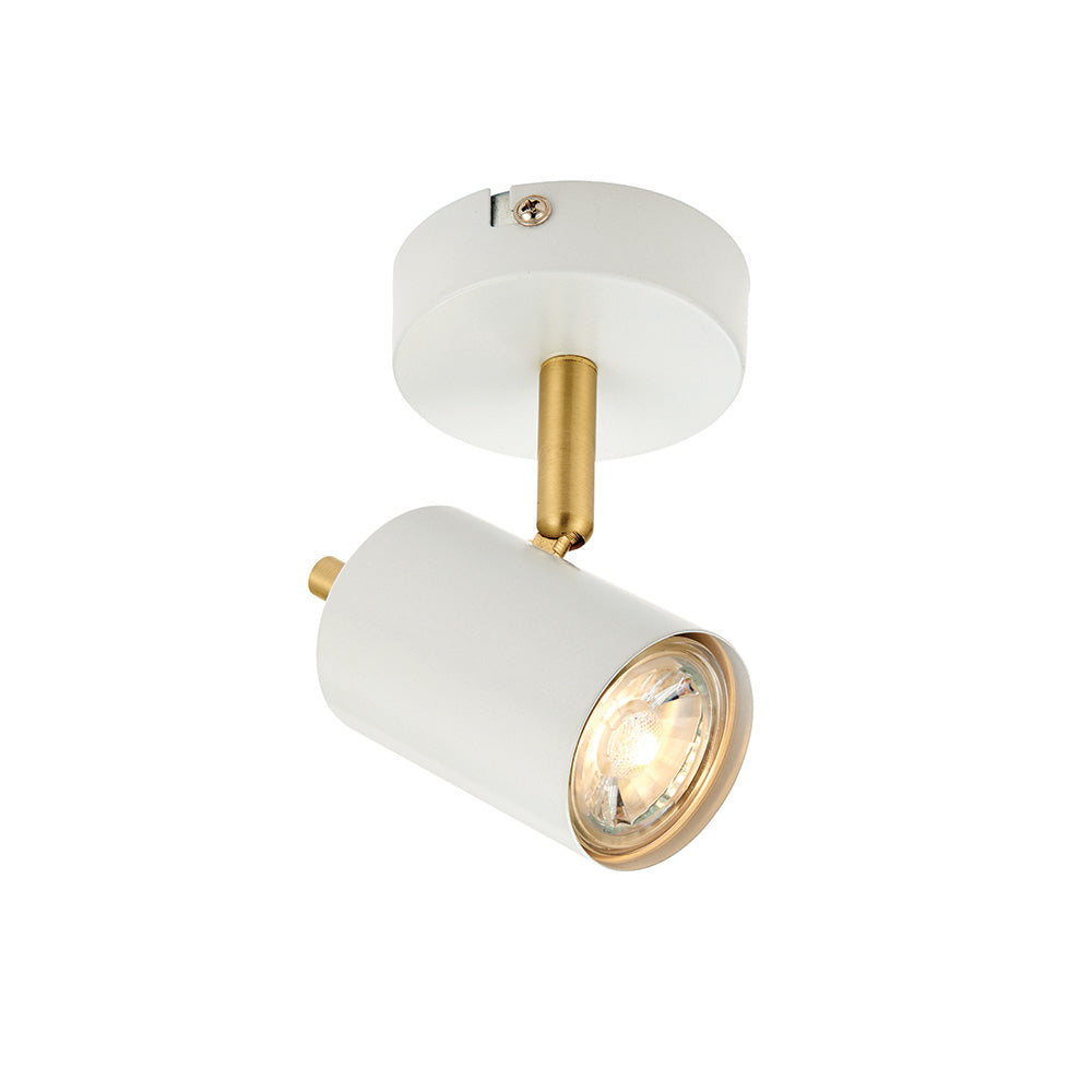 Endon Gull Single Light Spot Light - Matt White Paint & Satin Brass Plate